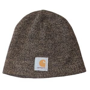 Mens Carhartt Logo No Cuff Beanie Cap Hat Brown Acrylic One Size Fits All